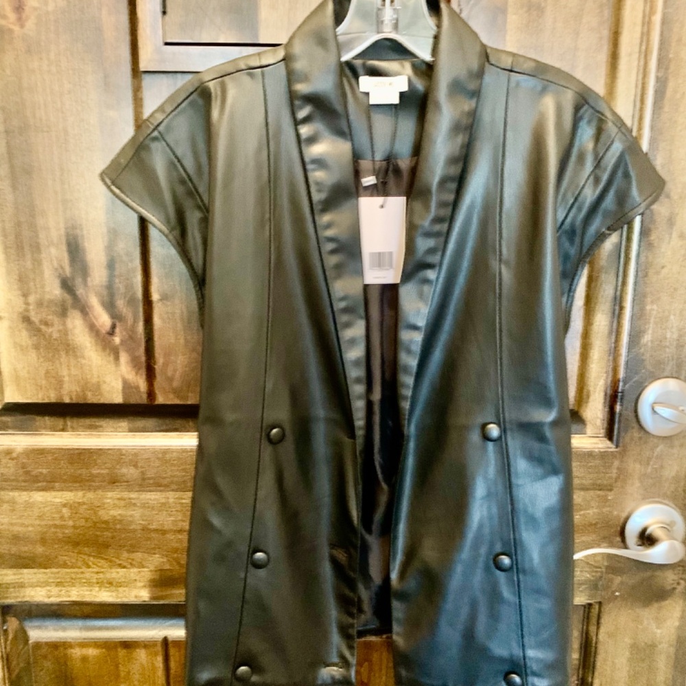 Jason Wu Faux Leather Double Breasted Vest XS Black